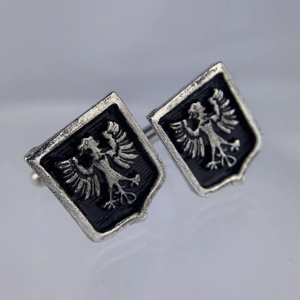 Eagle Regalia Coat of Arms Silver Tone Cufflinks Heraldry Shield Griffin Vintage